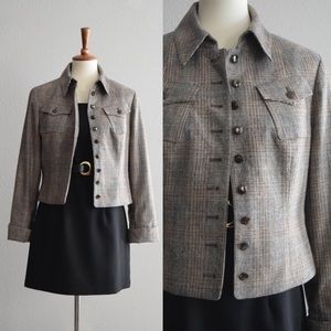 Worth New York wool blend Glenplaid cropped jacket Medium
